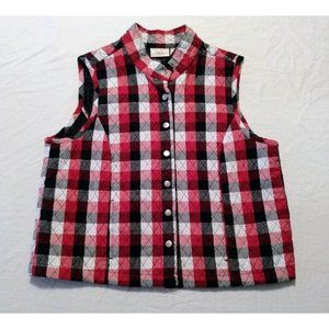 BAXTER & WELLS Quilted Red/Black Checkered Ladies 2 Pocket Vest with Snap LARGE